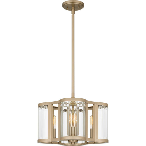 Beveled Glass Drum 4-Light Pendant in Bronze Gold