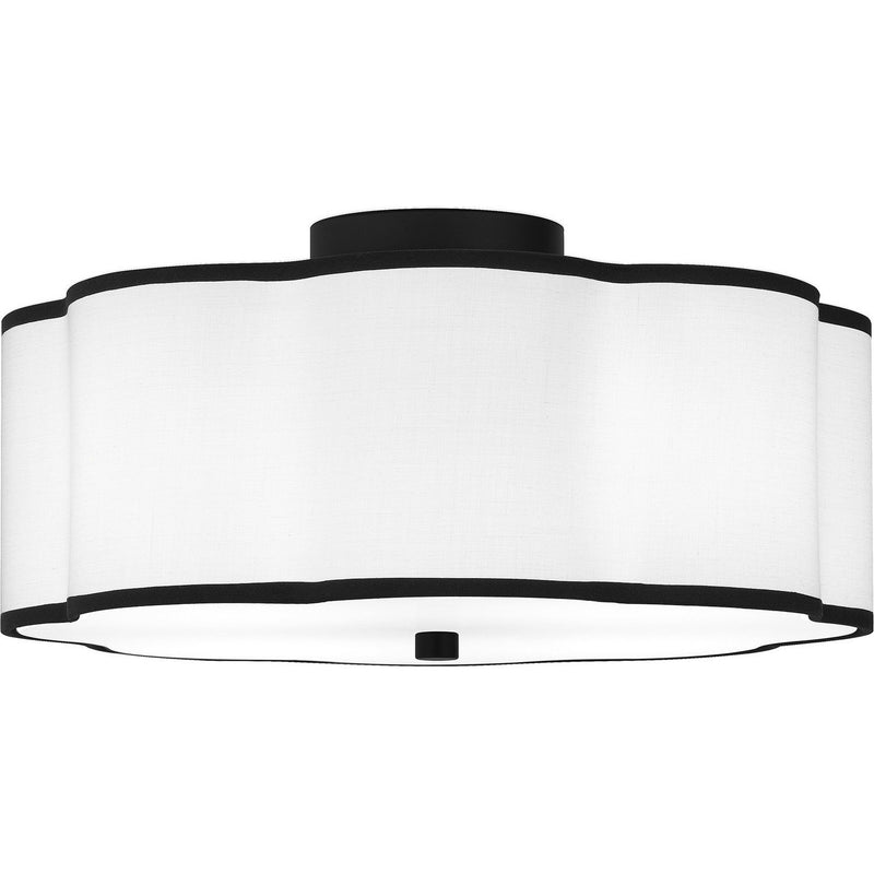 Curved White Fabric 4-Light Semi-Flush Mount in Matte Black