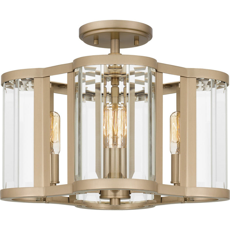 Beveled Glass 4-Light Semi-Flush Mount in Bronze Gold
