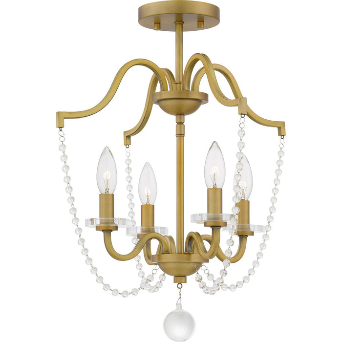 Sunday Four Light Semi Flush Mount in Aged Brass