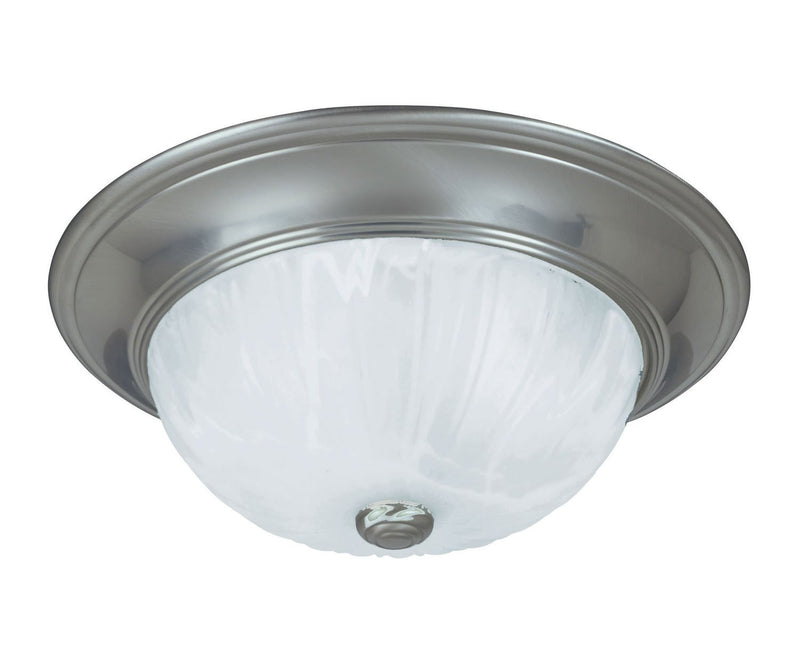 Ribbed Marble Glass 13" 2-Light Flush Mount in Satin Nickel