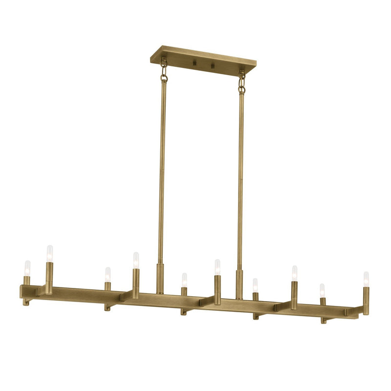 Erzo 10-Light Linear Chandelier in Natural Brass