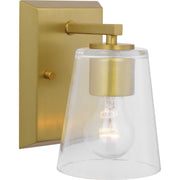 Vertex Clear Glass Bath Sconce in Brushed Gold