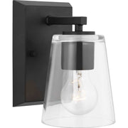 Vertex Clear Glass Bath Sconce in Matte Black