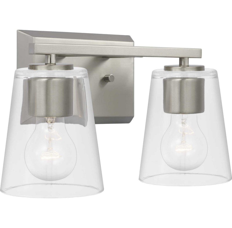 Vertex 2-Light Clear Glass Bath Vanity Light in Brushed Nickel