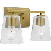 Vertex 2-Light Clear Glass Bath Vanity Light in Brushed Gold