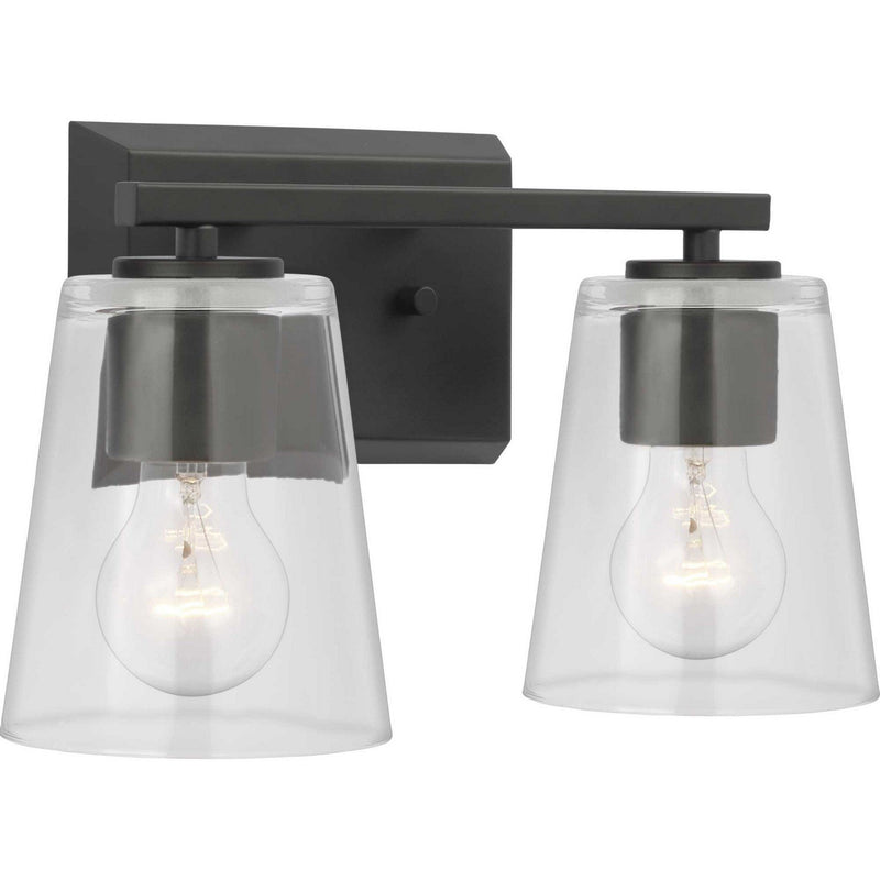 Vertex 2-Light Clear Glass Bath Vanity Light in Matte Black