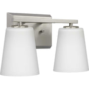Vertex 2-Light Etched White Glass Bath Vanity Light in Brushed Nickel