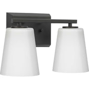 Vertex 2-Light Etched White Glass Bath Vanity Light in Matte Black