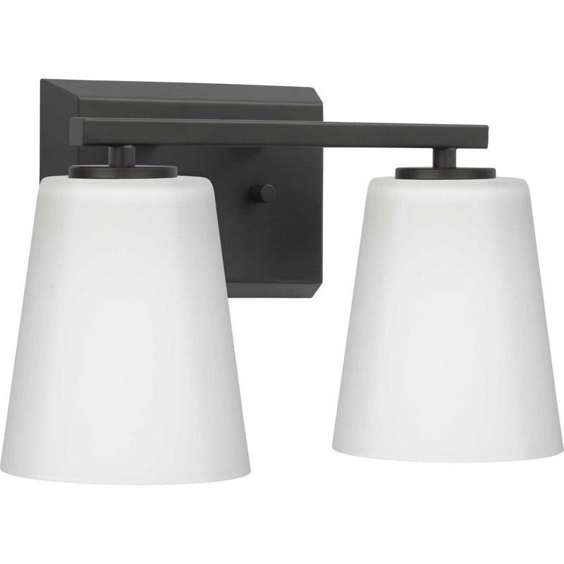 Vertex 2-Light Etched White Glass Bath Vanity Light in Matte Black