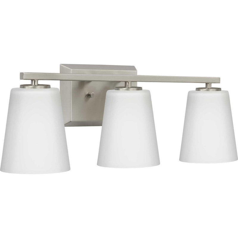 Vertex 3-Light Etched White Glass Bath Vanity Light in Brushed Nickel