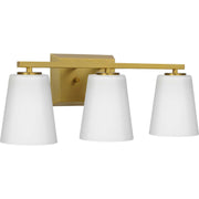 Vertex 3-Light Etched White Glass Bath Vanity Light in Brushed Gold