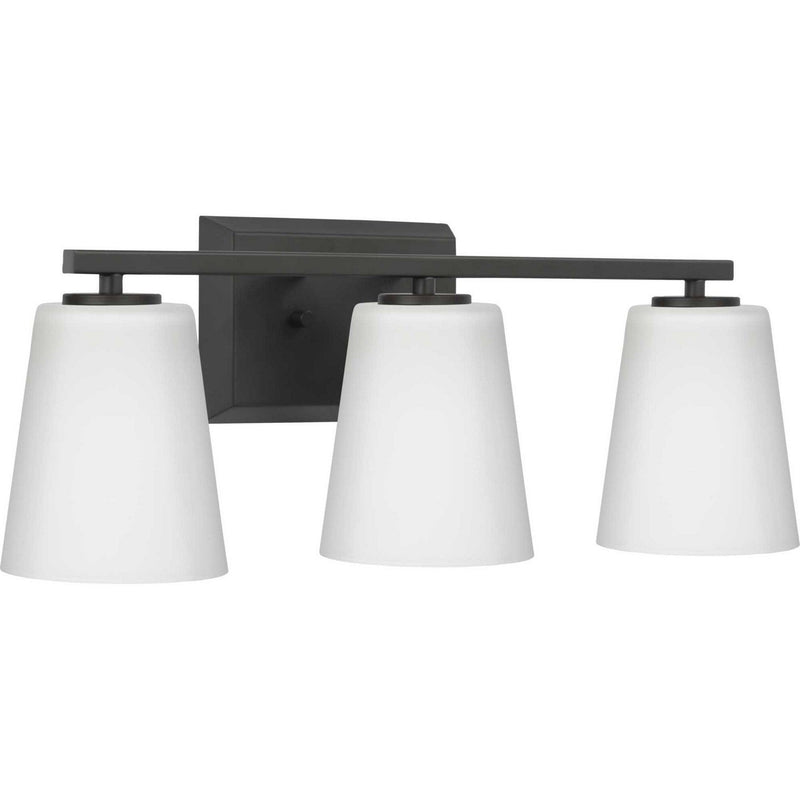 Vertex 3-Light Etched White Glass Bath Vanity Light in Matte Black