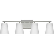 Vertex 4-Light Etched White Glass Bath Vanity Light in Brushed Nickel