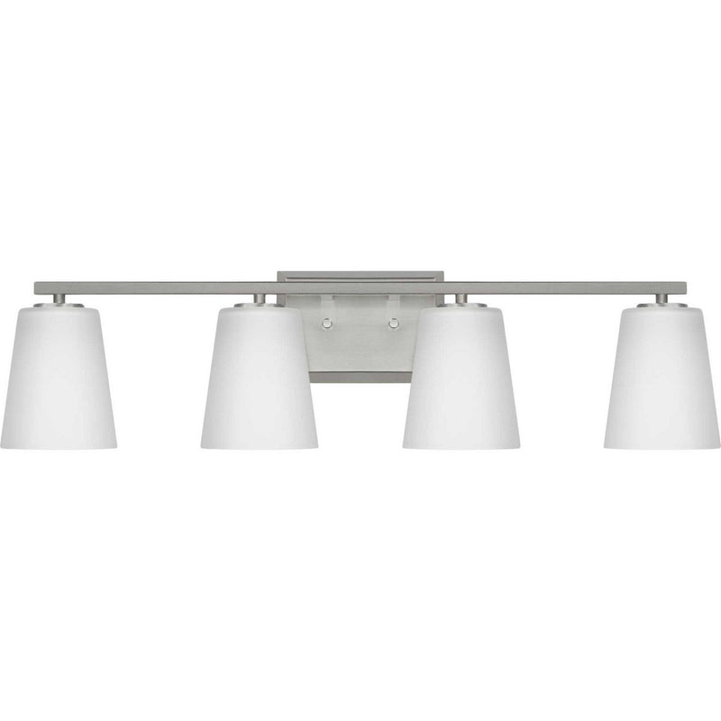 Vertex 4-Light Etched White Glass Bath Vanity Light in Brushed Nickel