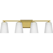Vertex 4-Light Etched White Glass Bath Vanity Light in Brushed Gold