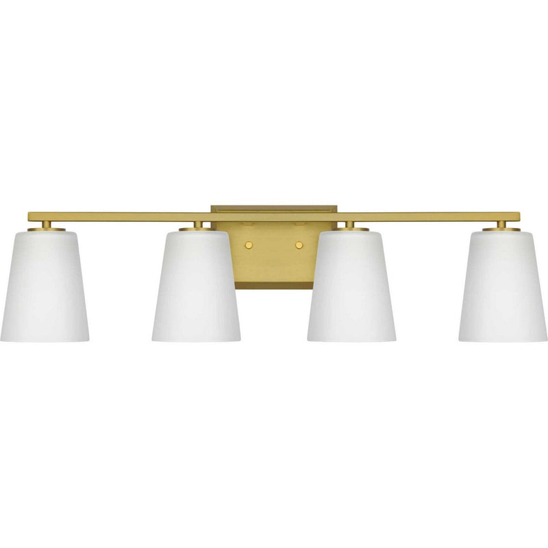 Vertex 4-Light Etched White Glass Bath Vanity Light in Brushed Gold