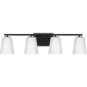 Vertex 4-Light Etched White Glass Bath Vanity Light in Matte Black