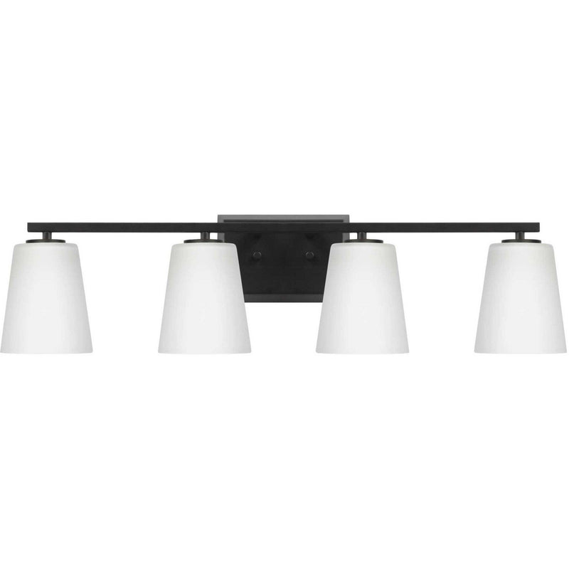 Vertex 4-Light Etched White Glass Bath Vanity Light in Matte Black