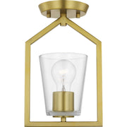 Vertex Clear Glass Semi-Flush Mount in Brushed Gold