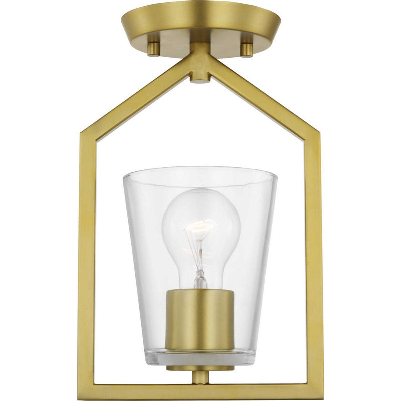Vertex Clear Glass Semi-Flush Mount in Brushed Gold
