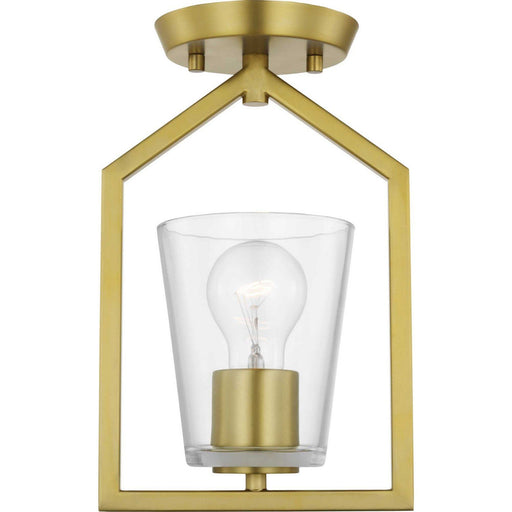 Vertex Clear Glass Semi-Flush Mount in Brushed Gold