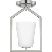 Vertex Etched White Glass Semi-Flush Mount in Brushed Nickel