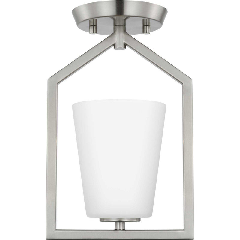 Vertex Etched White Glass Semi-Flush Mount in Brushed Nickel