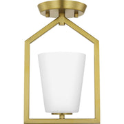 Vertex Etched White Glass Semi-Flush Mount in Brushed Gold