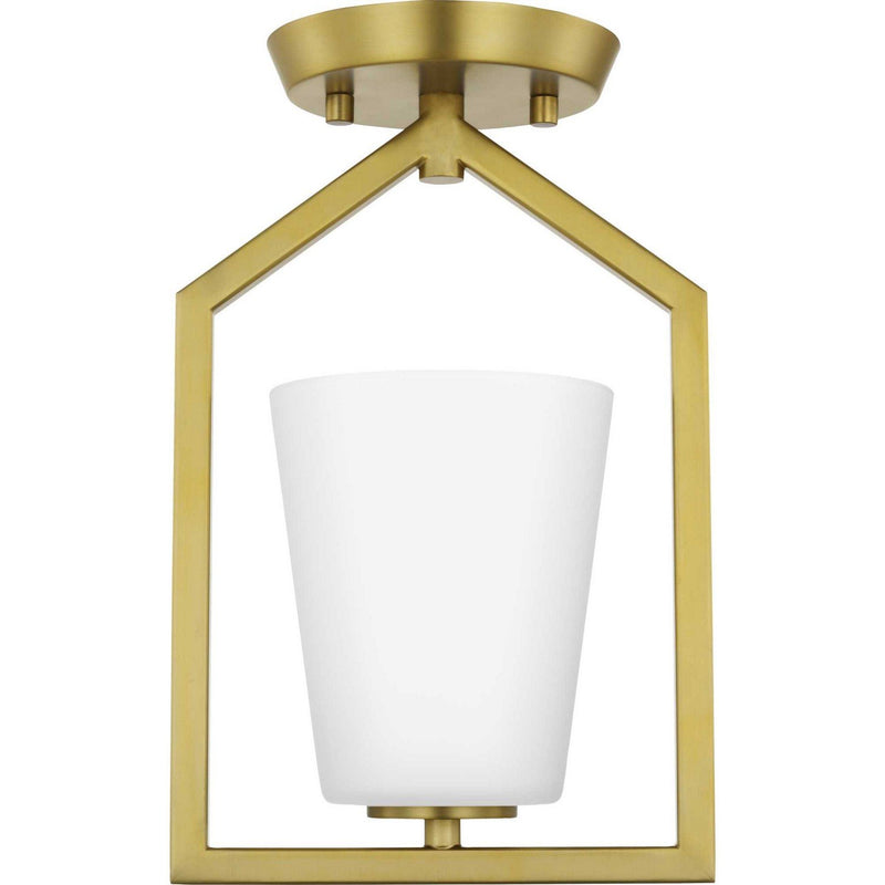 Vertex Etched White Glass Semi-Flush Mount in Brushed Gold