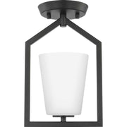 Vertex Etched White Glass Semi-Flush Mount in Matte Black