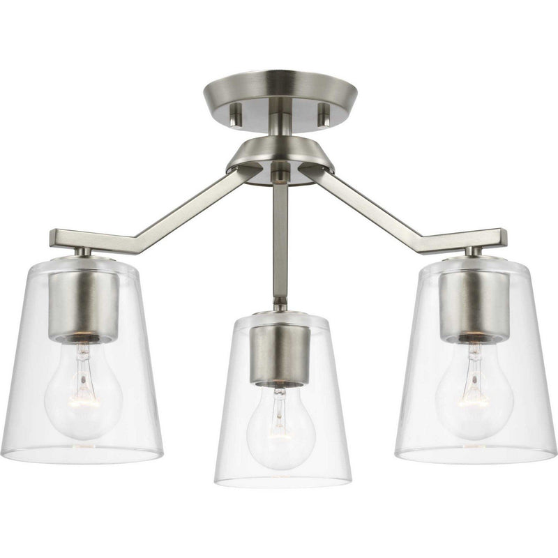 Vertex 3-Light Clear Glass Convertible Chandelier in Brushed Nickel