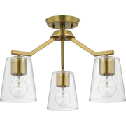 Vertex 3-Light Clear Glass Convertible Chandelier in Brushed Gold