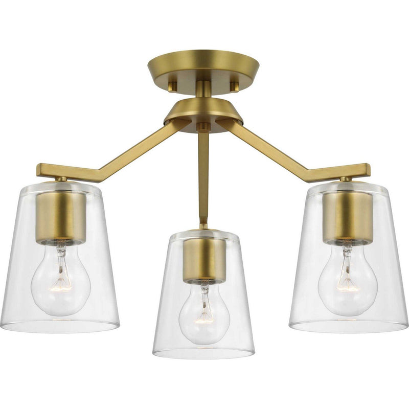 Vertex 3-Light Clear Glass Convertible Chandelier in Brushed Gold