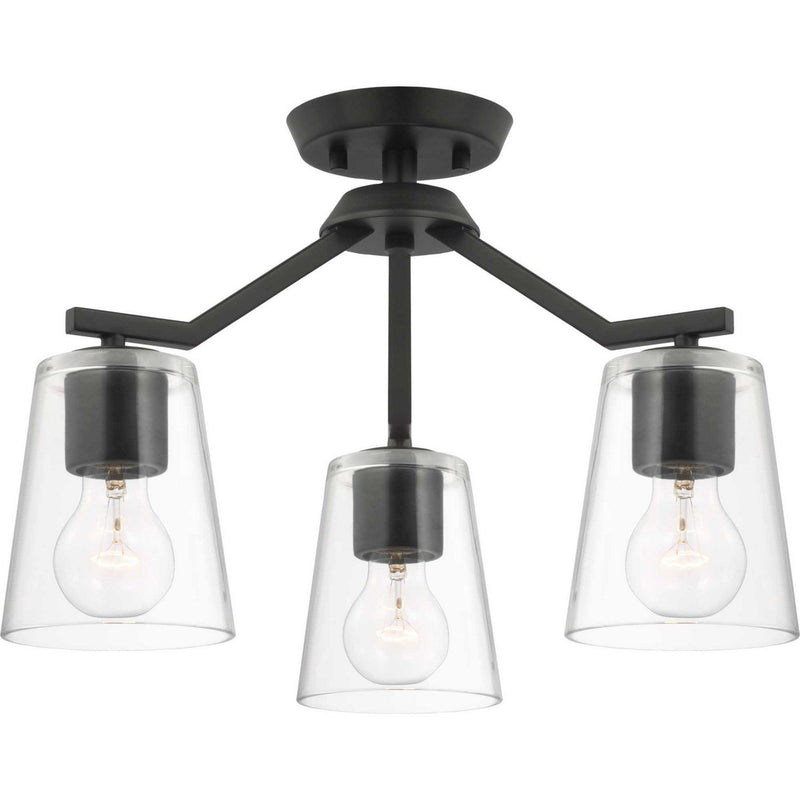 Vertex 3-Light Clear Glass Convertible Chandelier in Matte Black