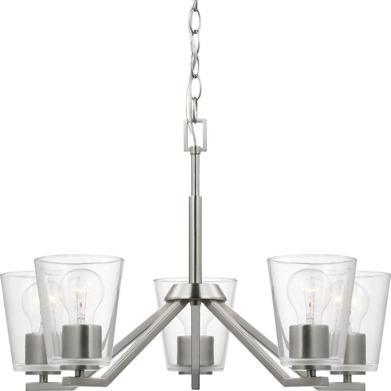 Vertex 5-Light Clear Glass Chandelier in Brushed Nickel