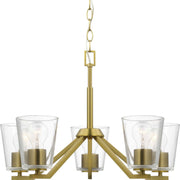 Vertex 5-Light Clear Glass Chandelier in Brushed Gold