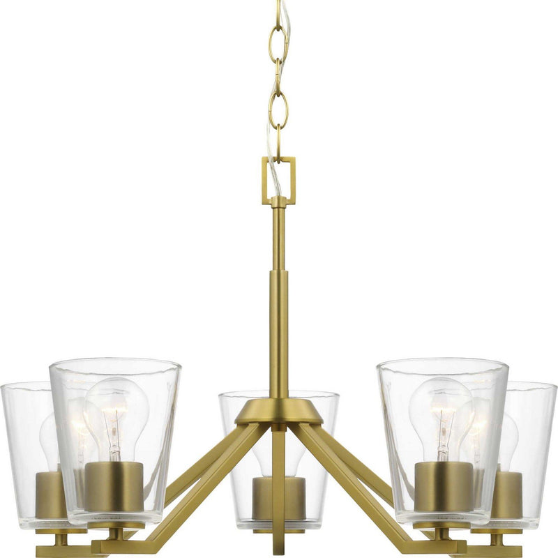 Vertex 5-Light Clear Glass Chandelier in Brushed Gold