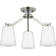 Vertex 3-Light Etched White Glass Convertible Chandelier in Brushed Nickel