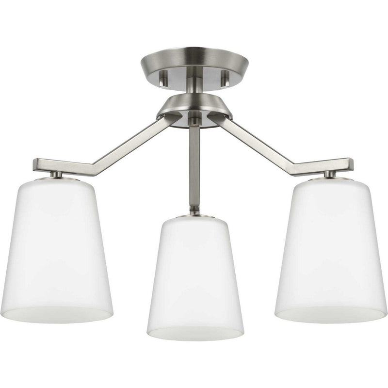 Vertex 3-Light Etched White Glass Convertible Chandelier in Brushed Nickel