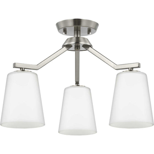 Vertex 3-Light Etched White Glass Convertible Chandelier in Brushed Nickel
