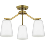 Vertex 3-Light Etched White Glass Convertible Chandelier in Brushed Gold