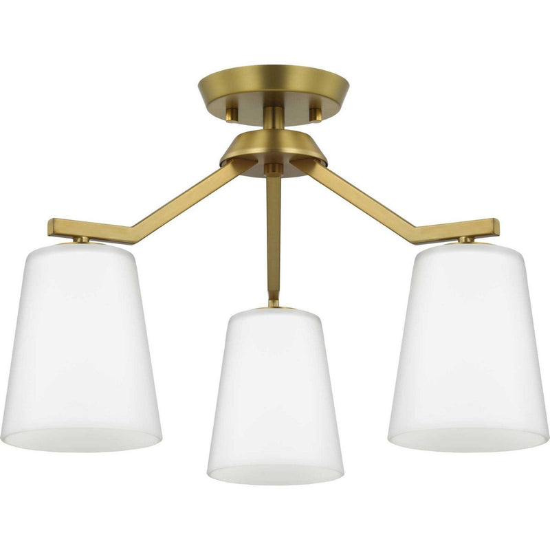 Vertex 3-Light Etched White Glass Convertible Chandelier in Brushed Gold
