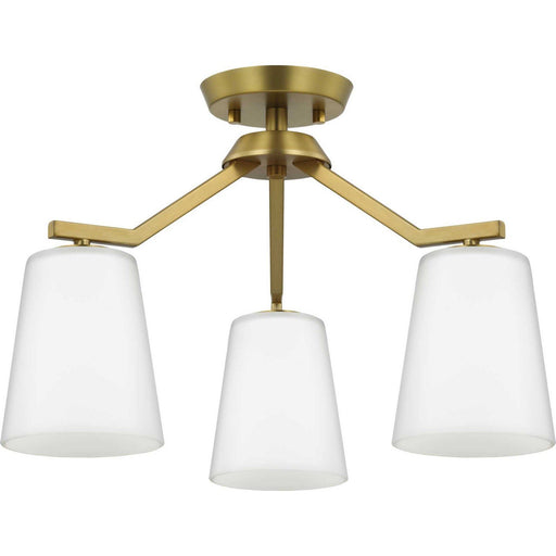 Vertex 3-Light Etched White Glass Convertible Chandelier in Brushed Gold