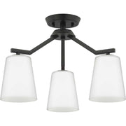 Vertex 3-Light Etched White Glass Convertible Chandelier in Matte Black