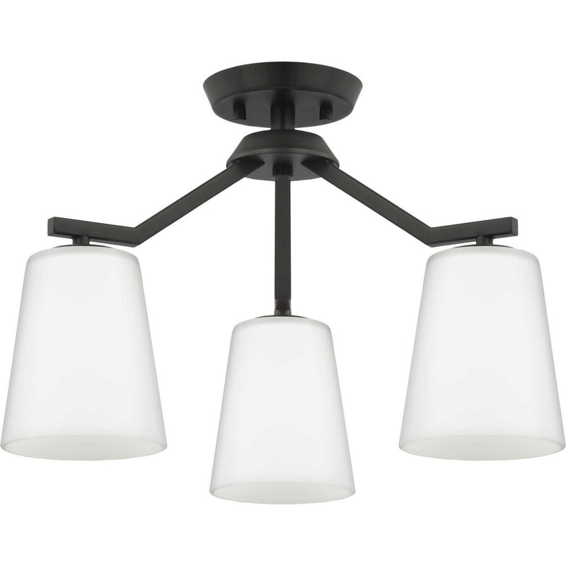 Vertex 3-Light Etched White Glass Convertible Chandelier in Matte Black