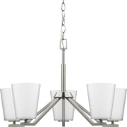 Vertex 5-Light Etched White Glass Chandelier in Brushed Nickel