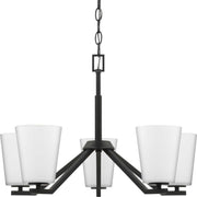 Vertex 5-Light Etched White Glass Chandelier in Matte Black