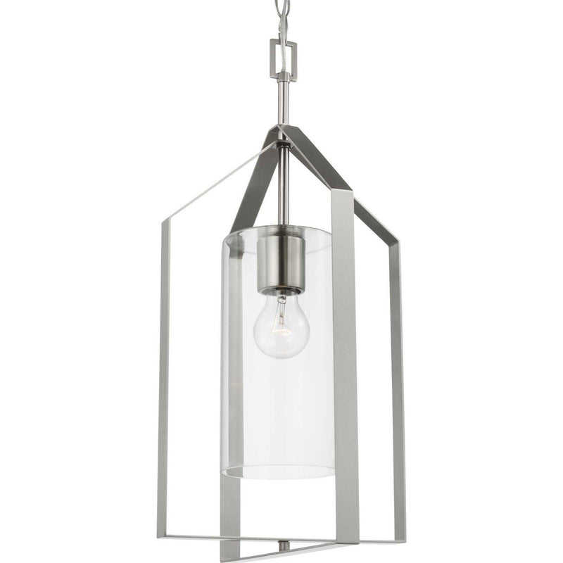 Vertex Clear Glass Foyer Pendant in Brushed Nickel