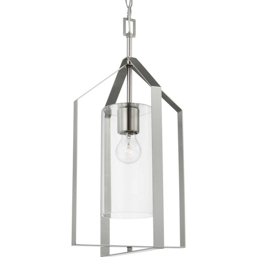 Vertex Clear Glass Foyer Pendant in Brushed Nickel